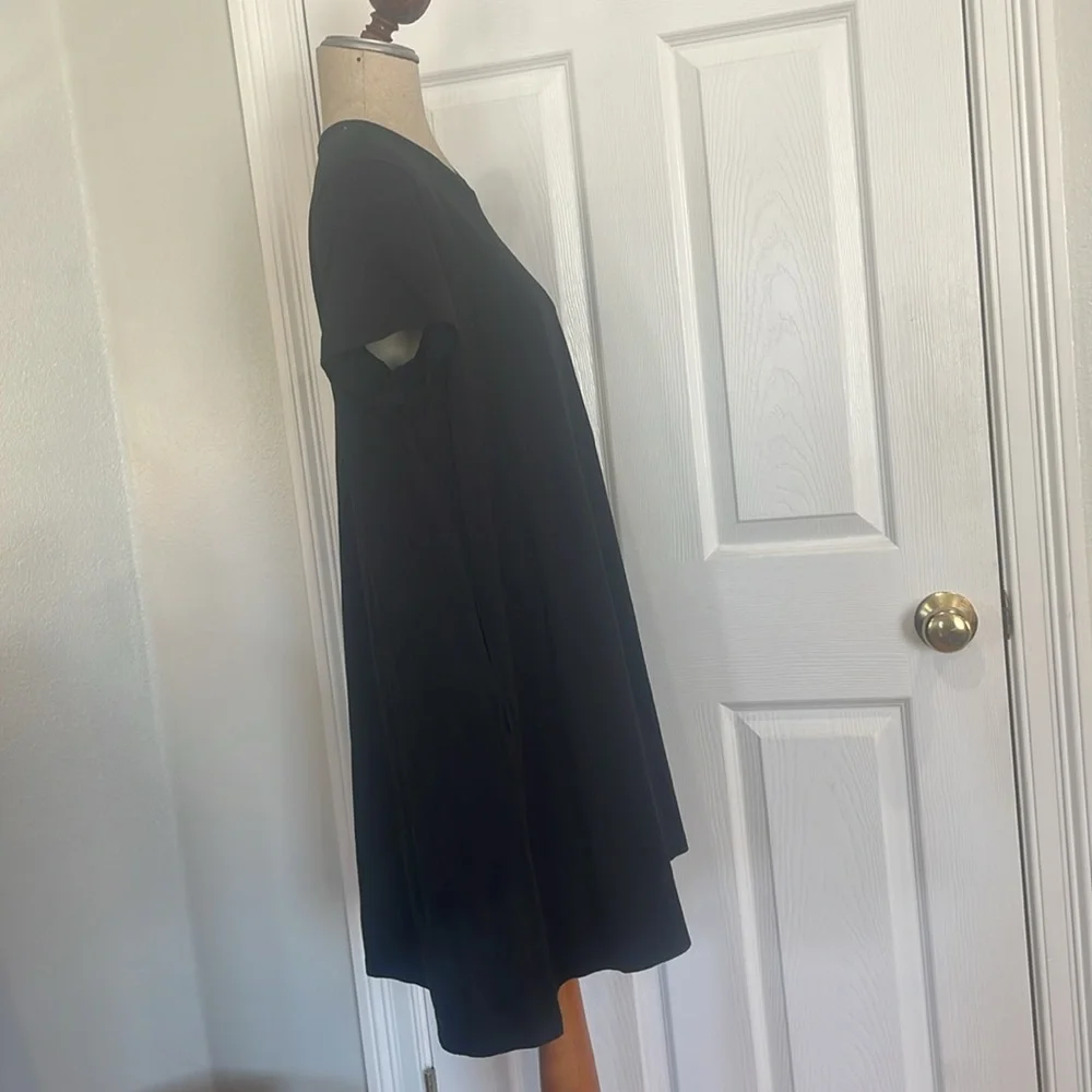 Uniqlo dress short sleeve pockets black 100% cotton midi women’s size L large - Picture 3 of 9